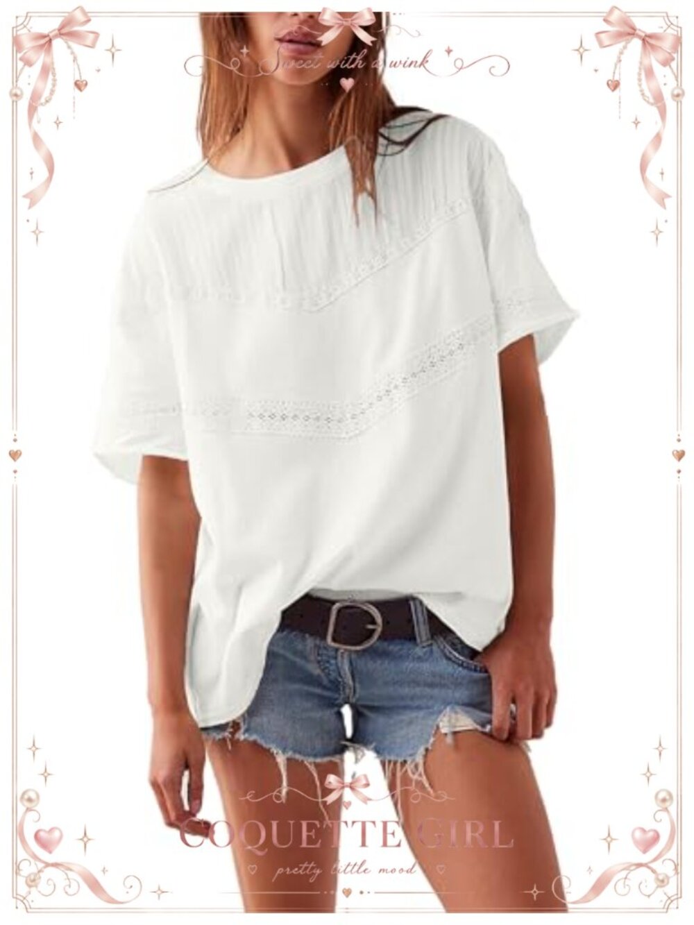 Cotton Lace Crochet Short Sleeve Blouse Oversized Boxy